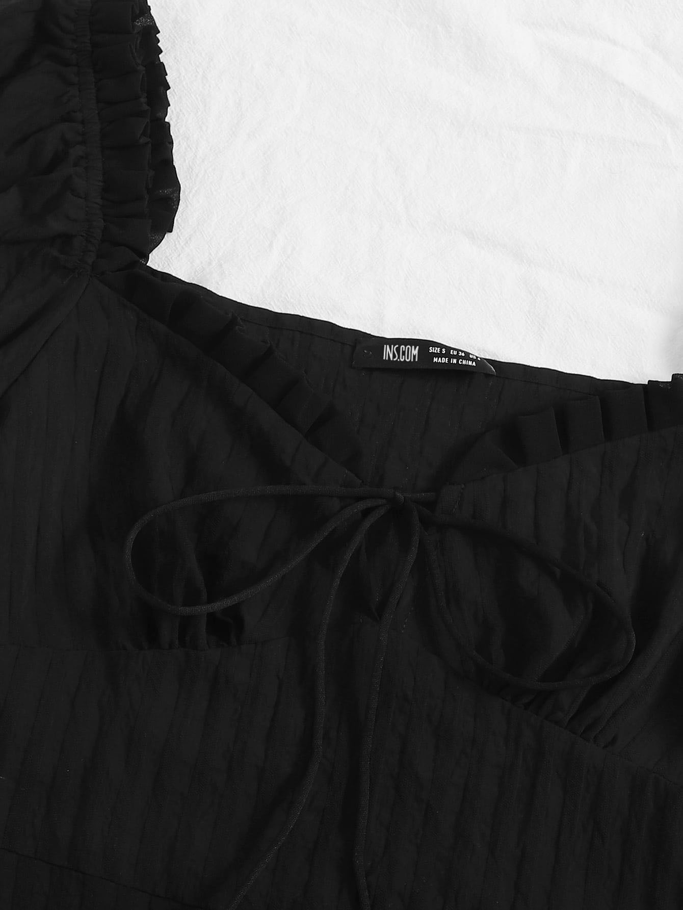 Frill Trim Tie Front Crinkle Dress - LuckyFash™