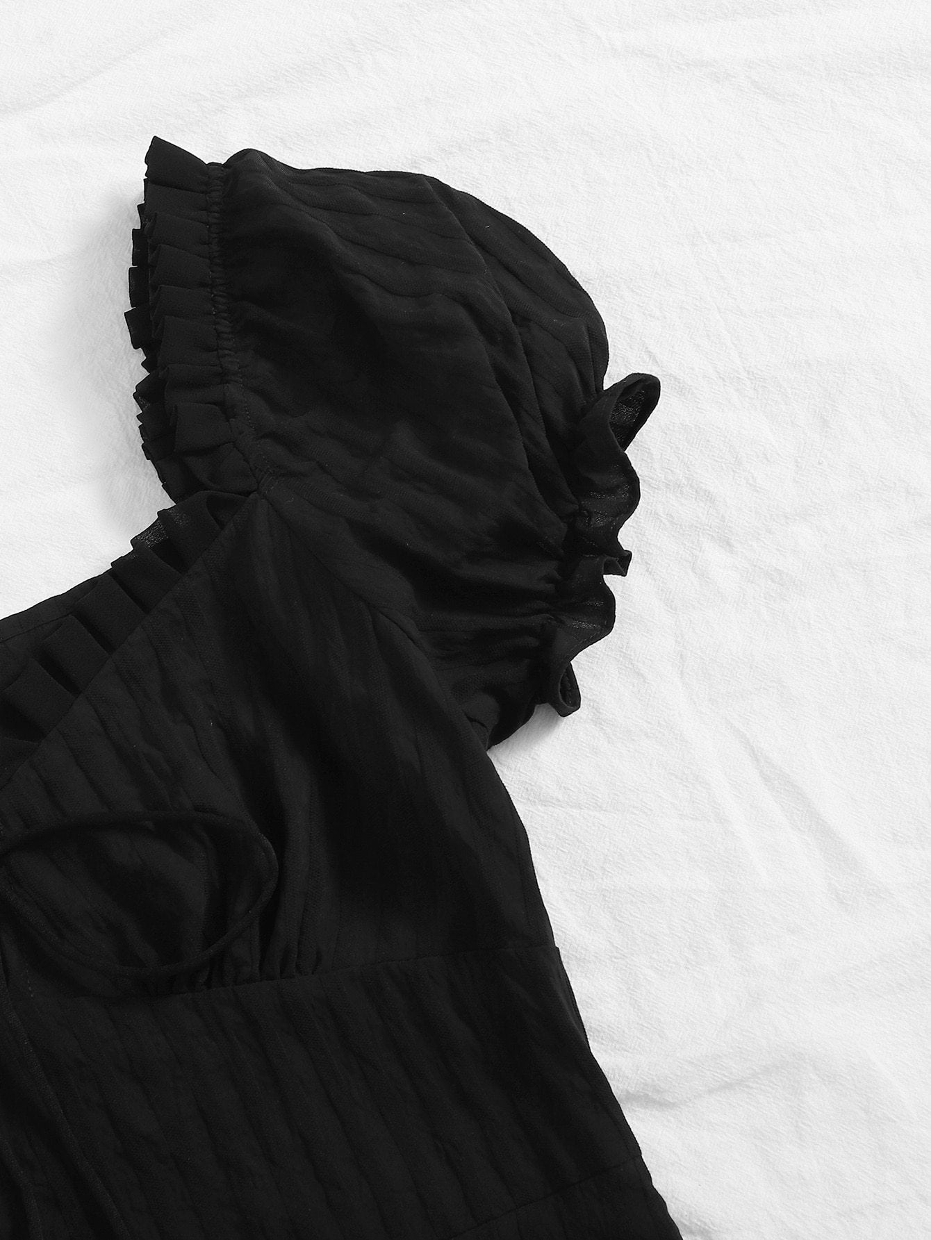 Frill Trim Tie Front Crinkle Dress - LuckyFash™