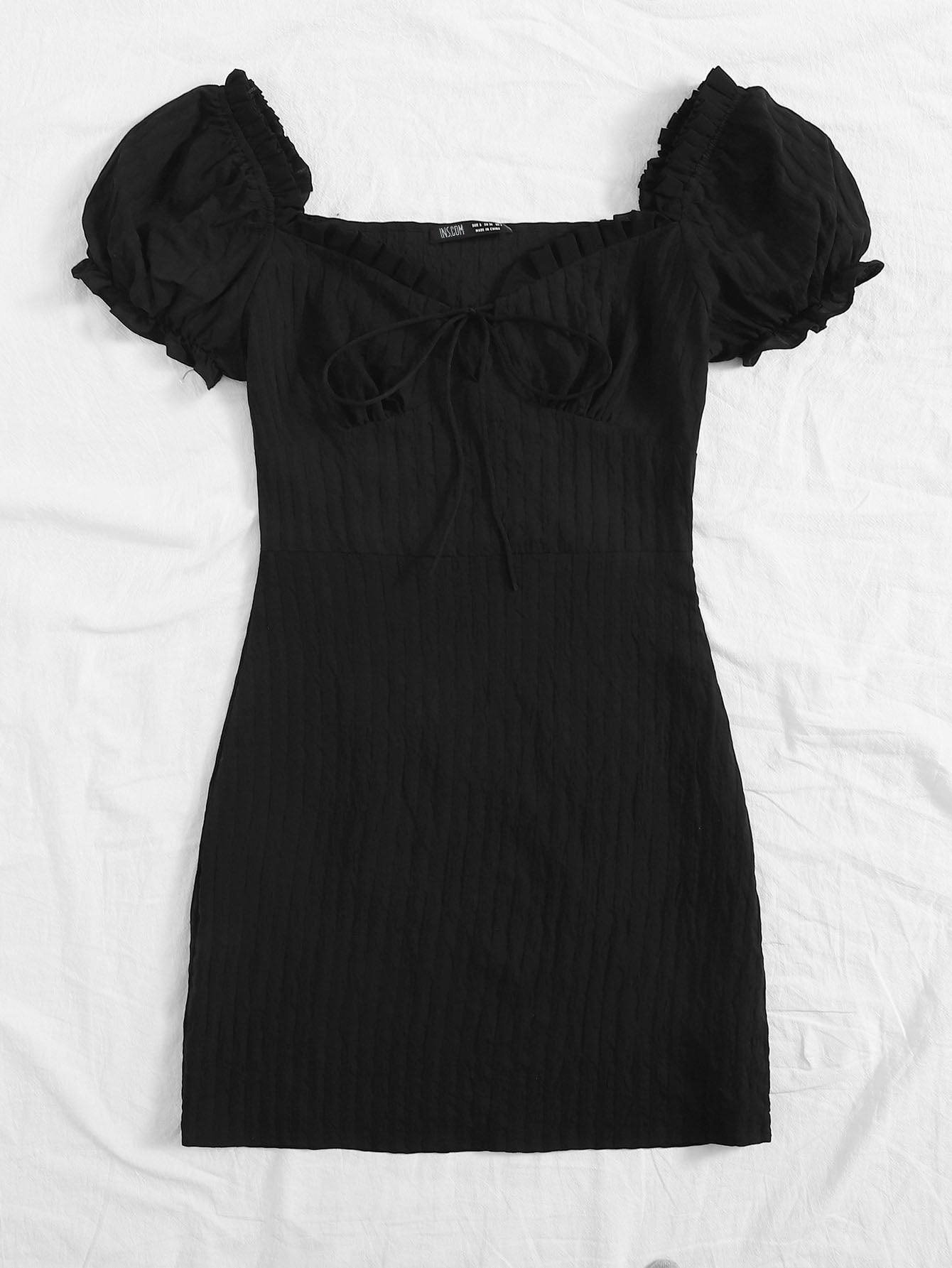 Frill Trim Tie Front Crinkle Dress - LuckyFash™