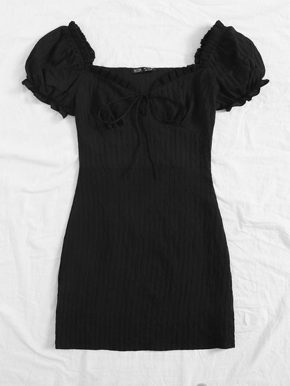 Frill Trim Tie Front Crinkle Dress - LuckyFash™