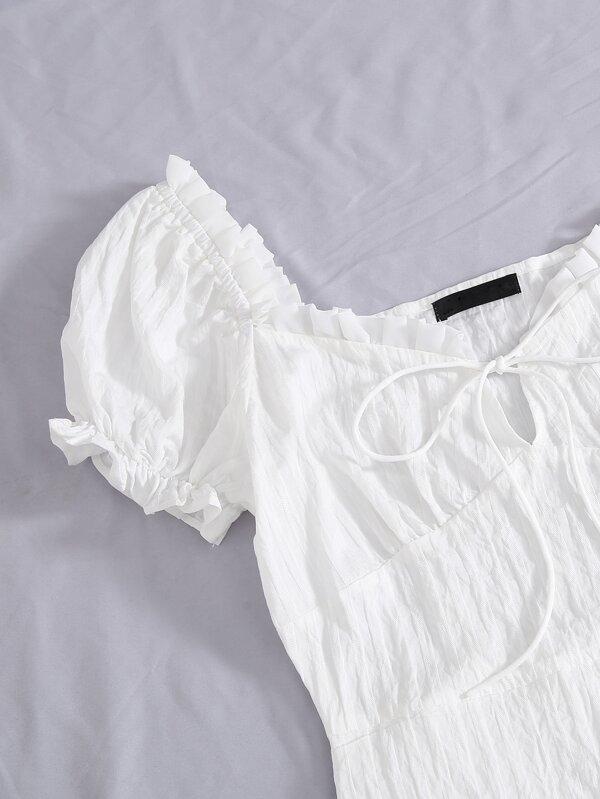 Frill Trim Tie Front Crinkle Dress - LuckyFash™