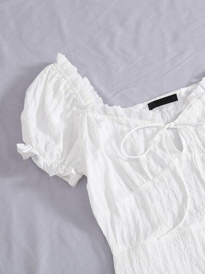 Frill Trim Tie Front Crinkle Dress - LuckyFash™