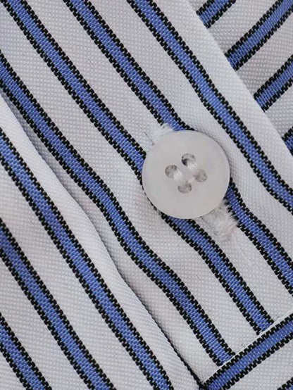 Fringe Trim Tweed Panel Striped Shirt - LuckyFash™