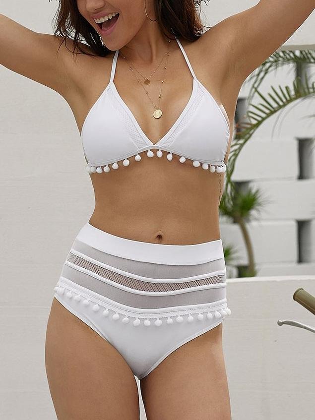 Fringed Cutout High Waist Split Bikini - LuckyFash™