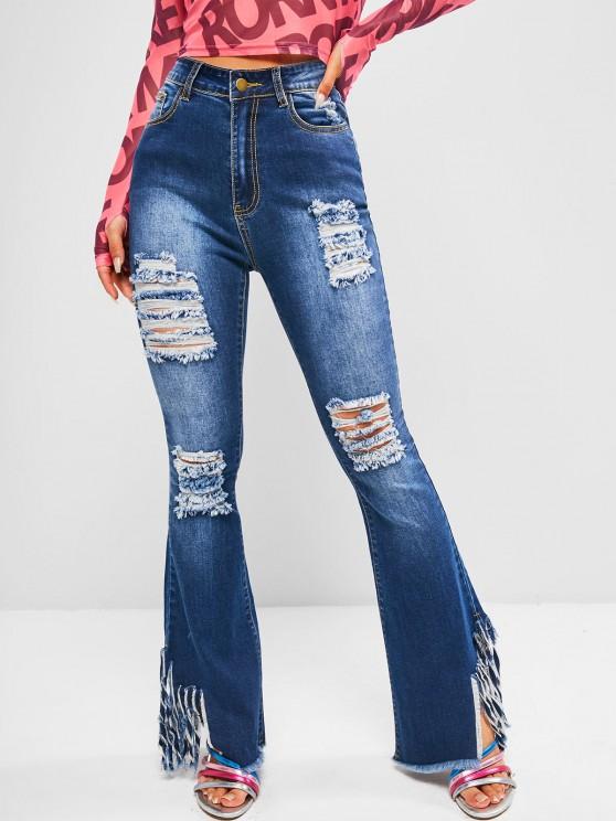 Fringed Distressed High Waisted Flare Jeans - LuckyFash™