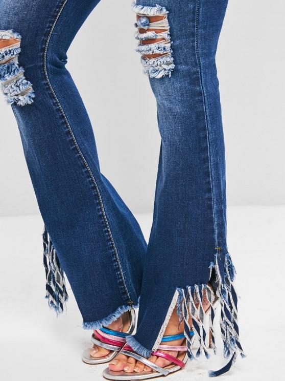 Fringed Distressed High Waisted Flare Jeans - LuckyFash™