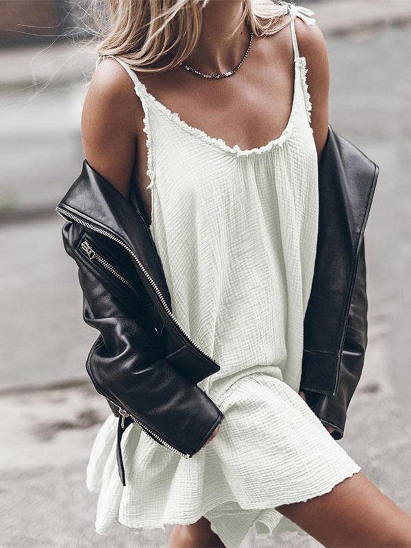 Fringed Halter Strappy Camisole Mini Dress - LuckyFash™