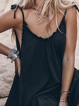 Fringed Halter Strappy Camisole Mini Dress - LuckyFash™