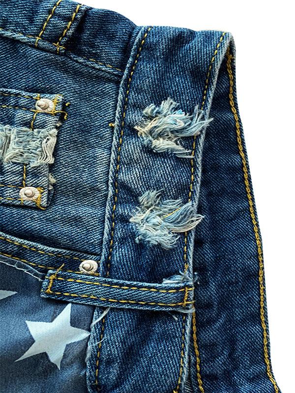 Fringed Star Stripe Print Casual Denim Shorts - LuckyFash™