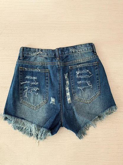 Fringed Star Stripe Print Casual Denim Shorts - LuckyFash™