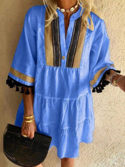 Fringed V-Neck Retro Mini Dress - LuckyFash™