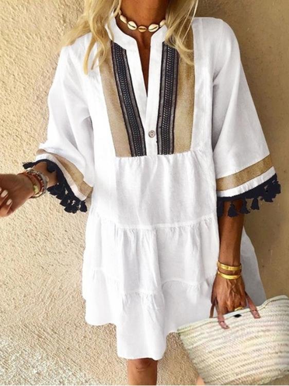 Fringed V-Neck Retro Mini Dress - LuckyFash™