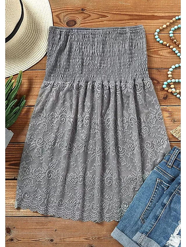 Bandeau Tube Top Black White Khaki Flag Leopard Lace Print Sleeveless Casual Holiday Basic Cold Shoulder Regular S for Women - LuckyFash™