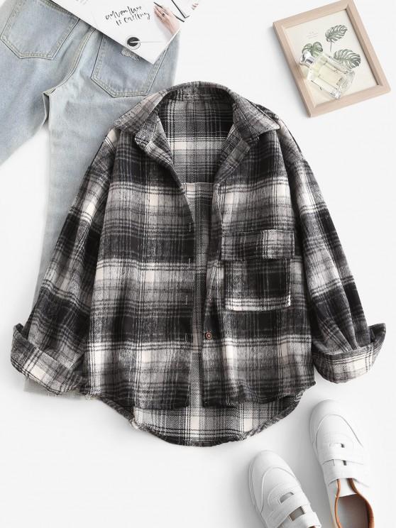 Front Pocket Plaid Houndstooth Flannel Shacket - LuckyFash™
