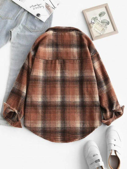 Front Pocket Plaid Houndstooth Flannel Shacket - LuckyFash™