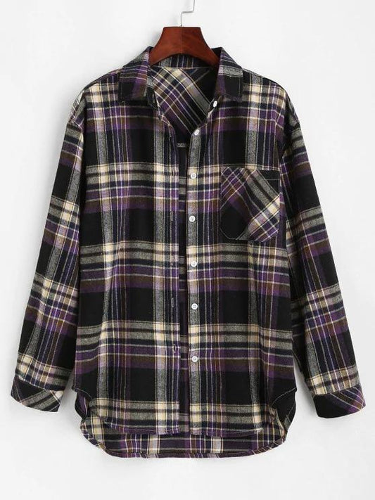 Front Pocket Plaid Tartan Flannel Shirt - LuckyFash™
