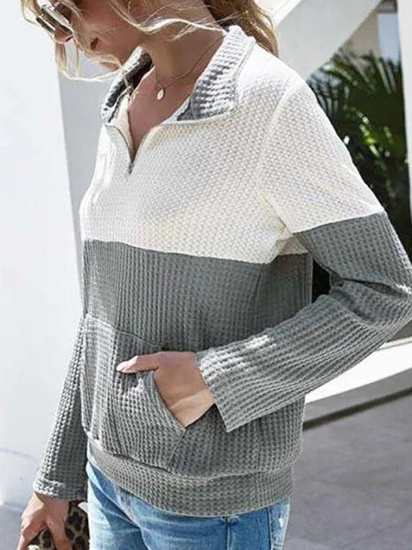 Front Pocket Quarter Zip Two Tone Knitwear - LuckyFash™