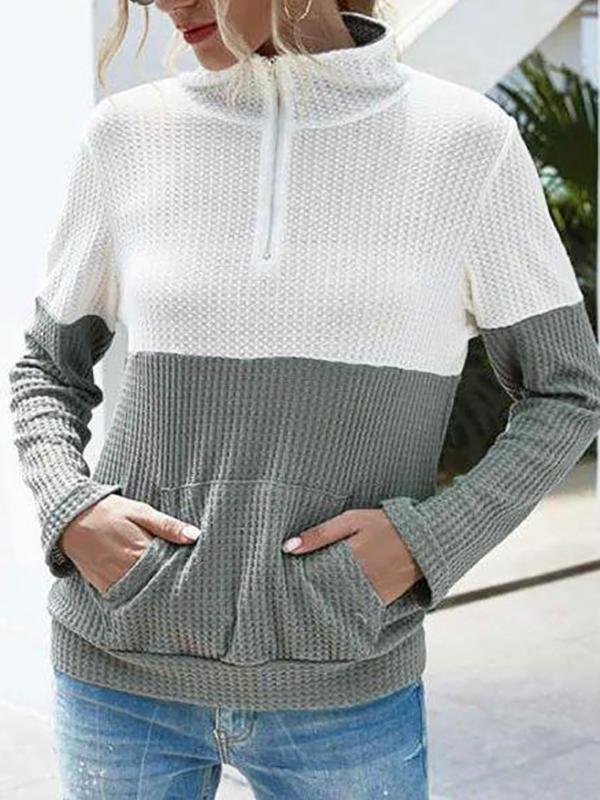 Front Pocket Quarter Zip Two Tone Knitwear - LuckyFash™