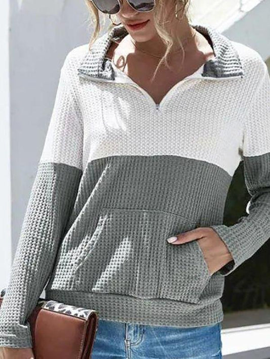 Front Pocket Quarter Zip Two Tone Knitwear - LuckyFash™