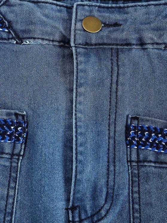 Front Slit Braided Trim Denim Bodycon Skirt - LuckyFash™