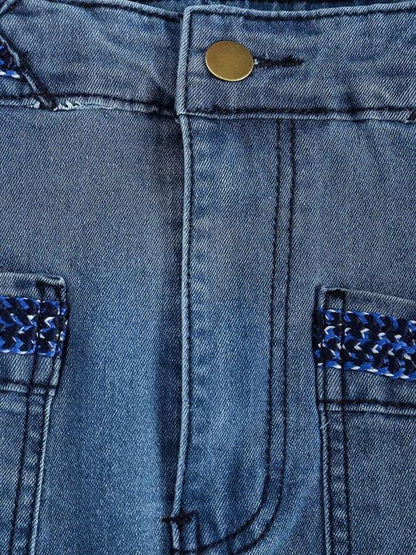 Front Slit Braided Trim Denim Bodycon Skirt - LuckyFash™