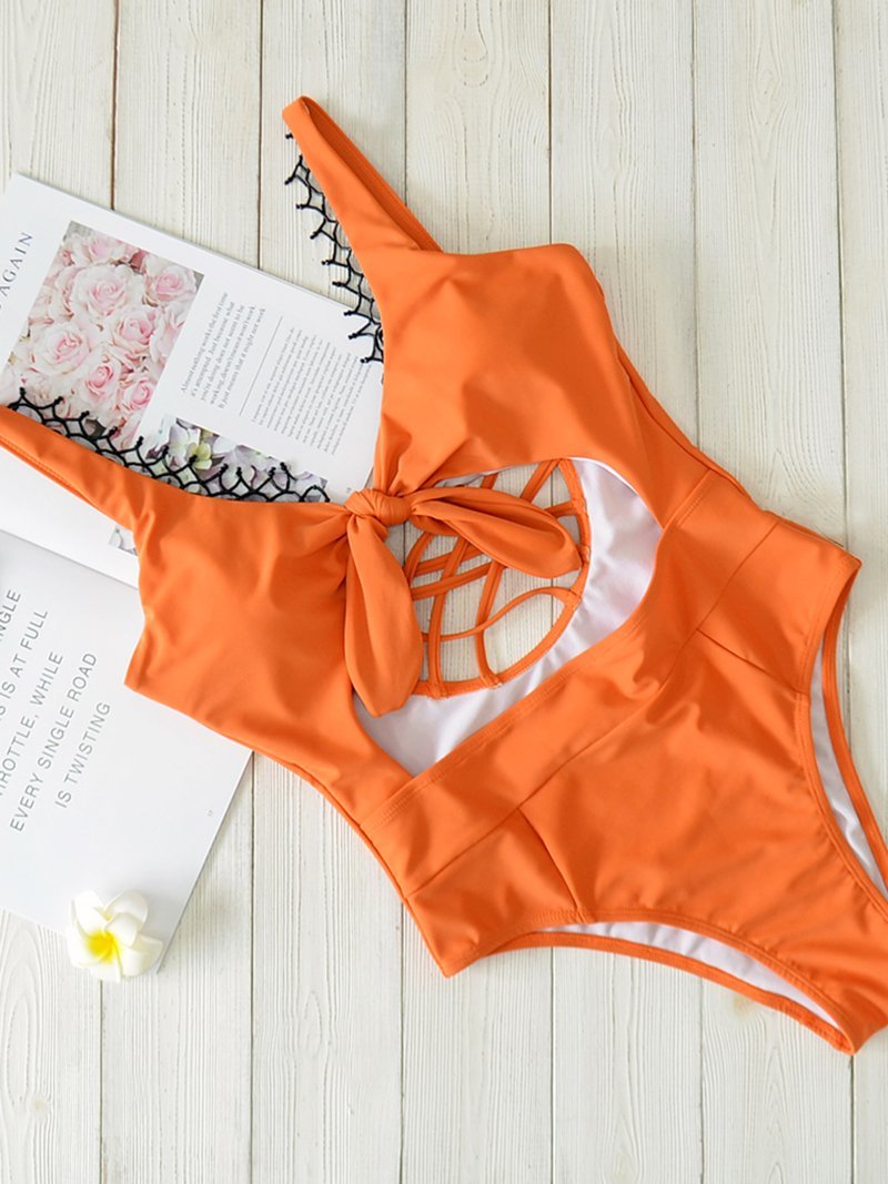 Front Tie Cutout With Lace One-Piece Bikini - LuckyFash™