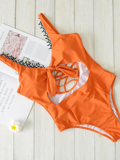 Front Tie Cutout With Lace One-Piece Bikini - LuckyFash™