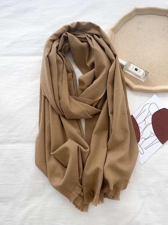 Women's Women's Shawls & Wraps Party Black Scarf Pure Color / Basic / Red / Fall / Winter / Imitation Cashmere - LuckyFash™