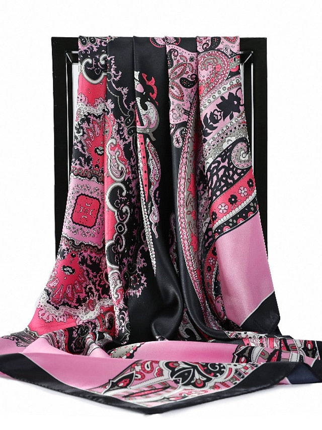 Vintage Flowers Square Scarf For Women Shawls Neckerchief Female Print Headband On the Head Wraps Foulard Hijab Hair Bands 90*90cm - LuckyFash™