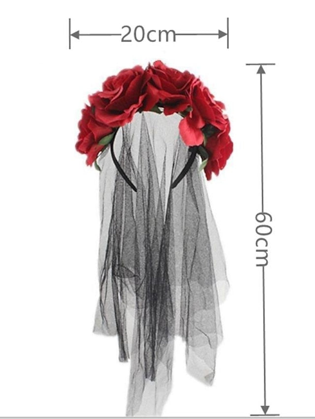 christmas party hair accessories headband simulation rose flower black mesh carnival headband - LuckyFash™
