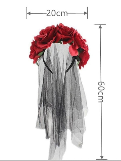 christmas party hair accessories headband simulation rose flower black mesh carnival headband - LuckyFash™