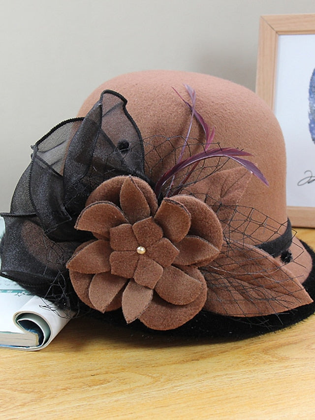 Women's Party Hat Party Wedding Special Occasion Flower Flower Black White Hat Gray Fall Winter Spring Holiday - LuckyFash™
