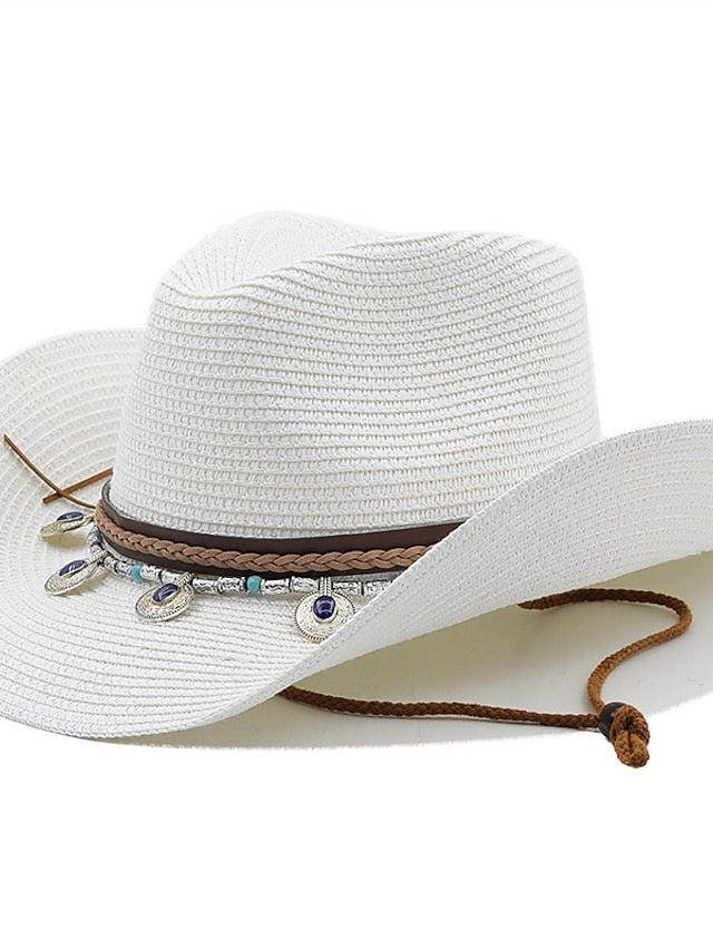 Black White Cowboy Hat Panama Jazz Straw Hat Summer Vacation Beach Hat Women Men Fashion Outdoor Sun Hat - LuckyFash™