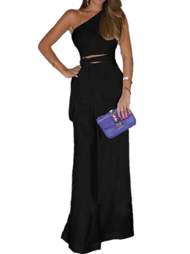 Full Length Plain Asymmetric Wide Legs Women's Jumpsuit - LuckyFash™