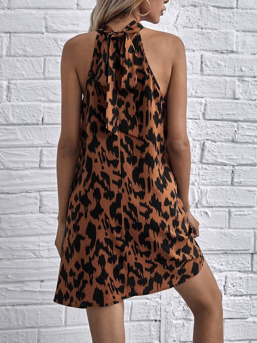 Full Print Tie Sleeveless Backless Dress - LuckyFash™