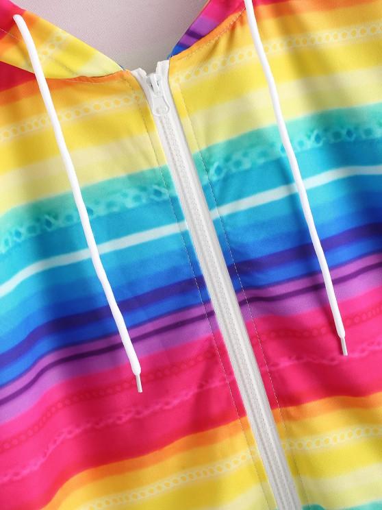 Full Zip Pockets Rainbow Stripes Hoodie - LuckyFash™