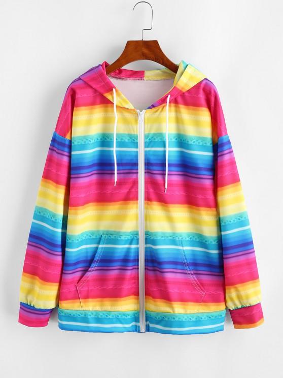 Full Zip Pockets Rainbow Stripes Hoodie - LuckyFash™