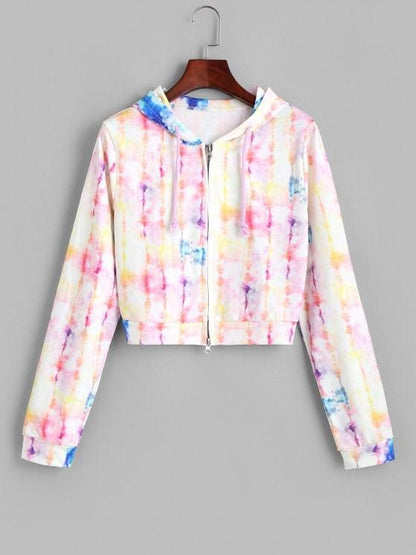 Full Zip Tie Dye Cropped Hoodie - LuckyFash™