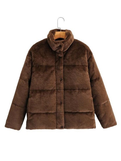 Funnel Neck Fuzzy Coat - LuckyFash™