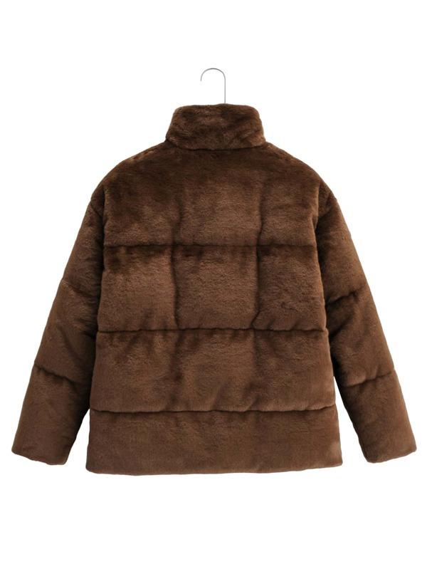 Funnel Neck Fuzzy Coat - LuckyFash™