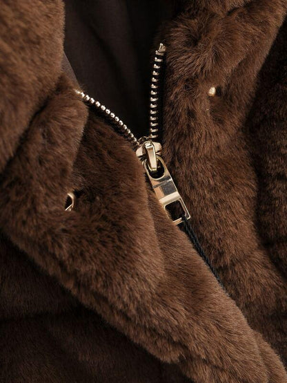 Funnel Neck Fuzzy Coat - LuckyFash™