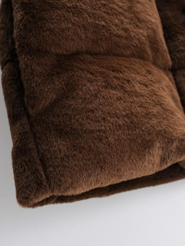 Funnel Neck Fuzzy Coat - LuckyFash™