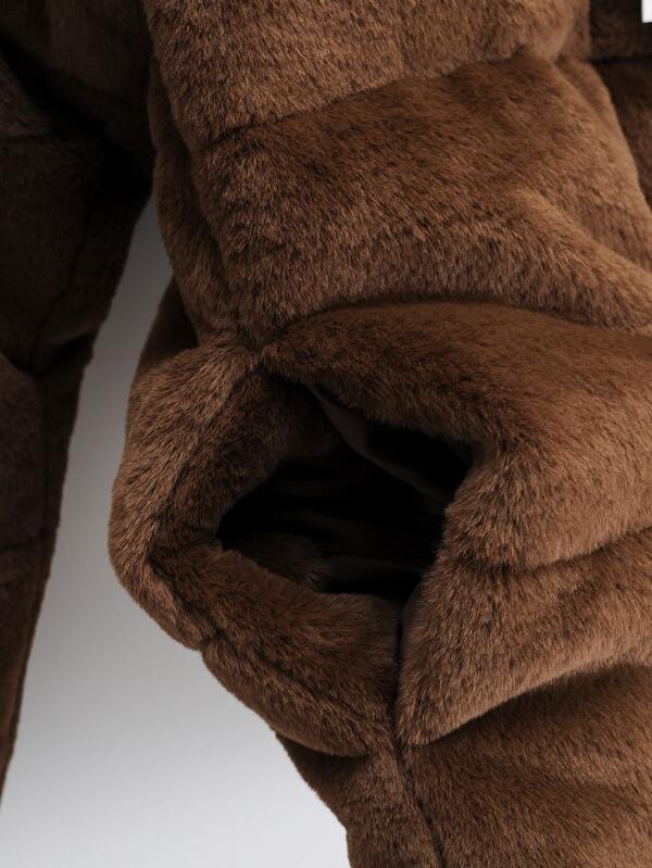 Funnel Neck Fuzzy Coat - LuckyFash™