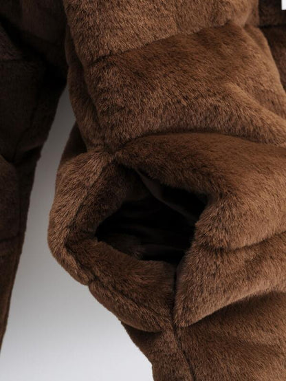 Funnel Neck Fuzzy Coat - LuckyFash™