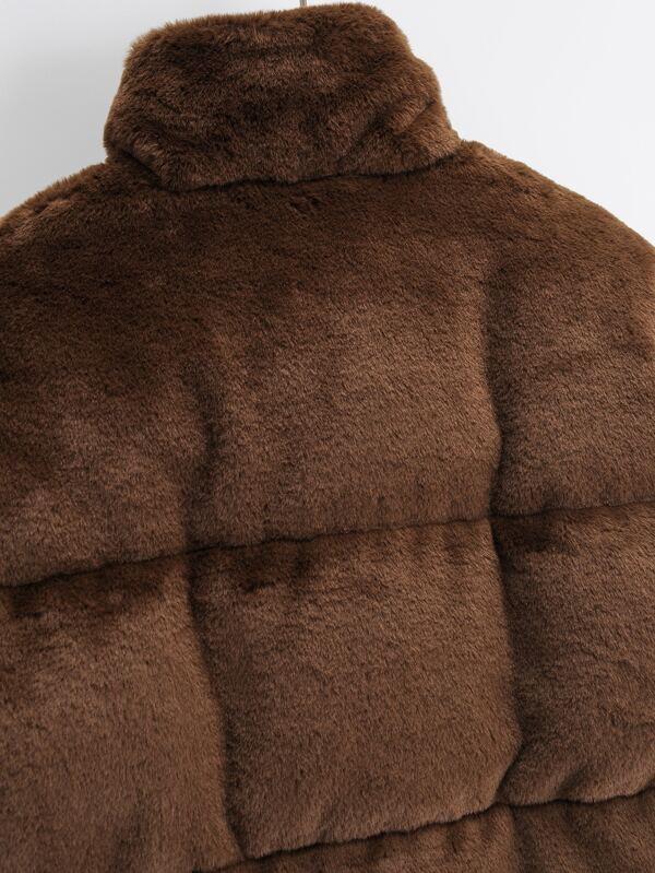 Funnel Neck Fuzzy Coat - LuckyFash™