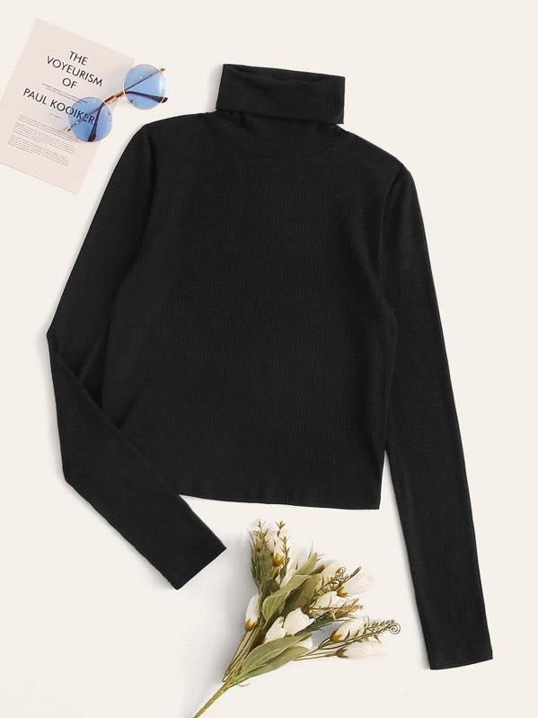 Funnel Neck Rib-knit Tee - LuckyFash™