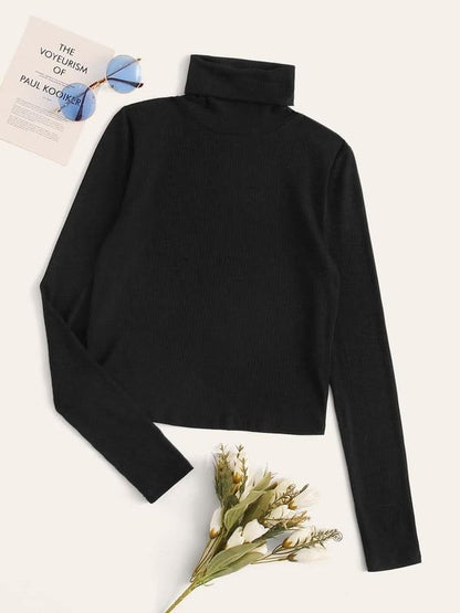 Funnel Neck Rib-knit Tee - LuckyFash™