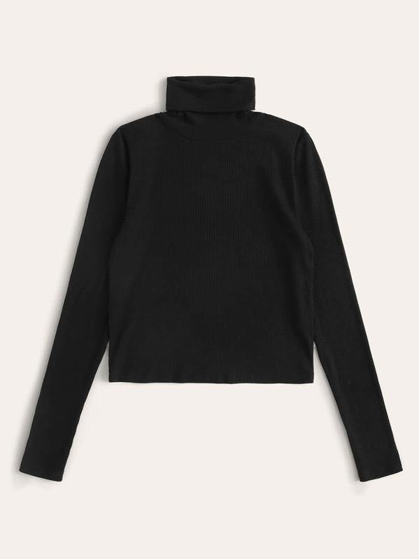 Funnel Neck Rib-knit Tee - LuckyFash™