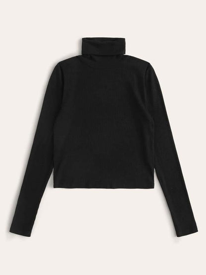 Funnel Neck Rib-knit Tee - LuckyFash™