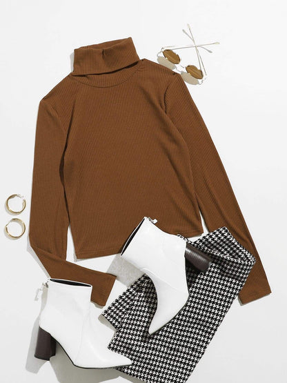 Funnel Neck Rib-knit Tee - LuckyFash™